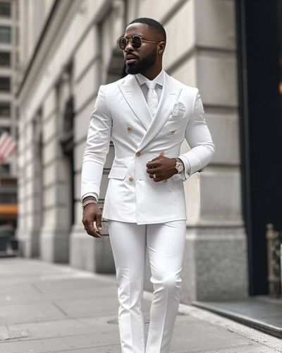 Pristine Double-Breasted White Suit